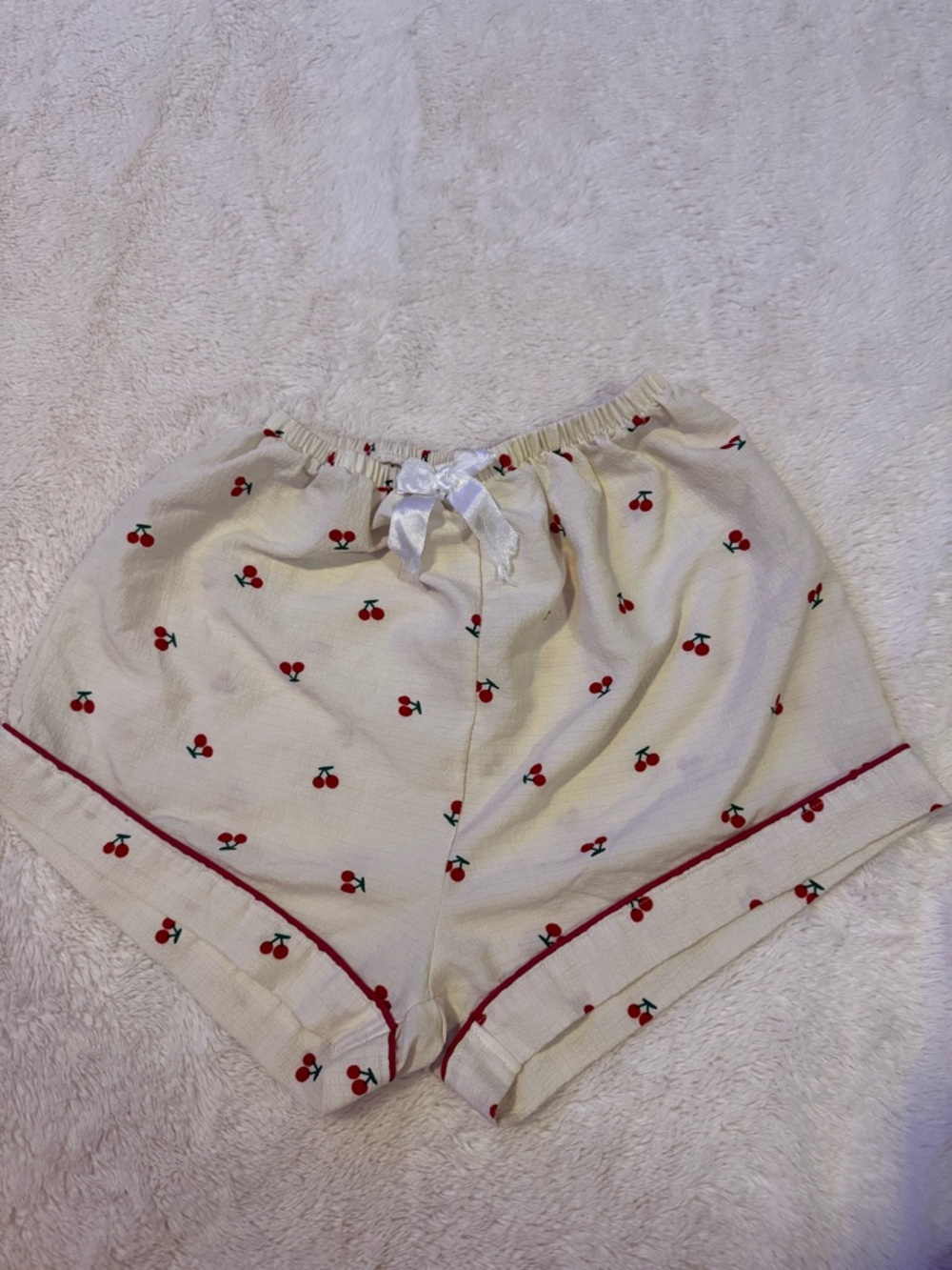Cream Cherry Print Lounge Shorts